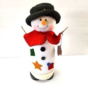 Stuffed Snowman on a Wooden Base